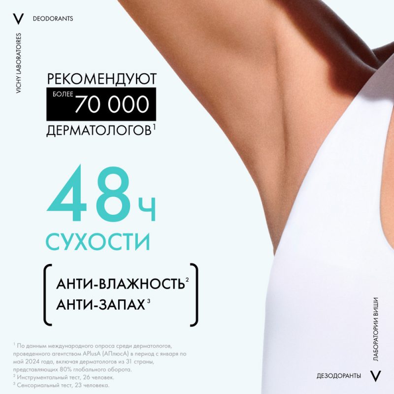 Vichy Дезодорант-антиперспирант 48ч спрей против белых и желтых пятен 125мл