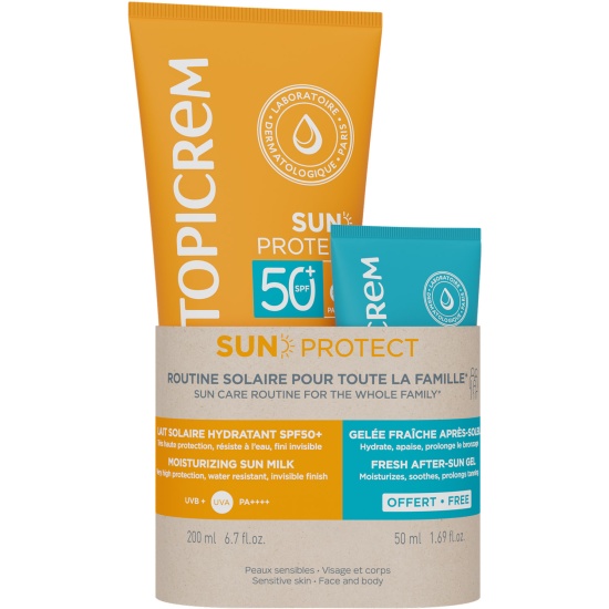 Набор Topicrem Sun Protect 3+ (солнцезащитное молочко SPF50+ 200 мл + желе после загара 50 мл)